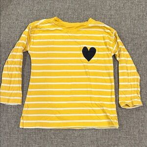Primary Yellow and White Striped Long Sleeve Tee with Heart for Valentines Day